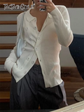Slim Knitting Sweater For Women V Neck Long Sleeve Solid Minimalist Cardigan Female Korean Fashion Style New