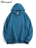 Women Hooded Sweatshirts Pullover Oversized Thick Solid Loose Cotton Sweatshirt Vintage Winter Hoodies Women Overzise
