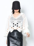 Casual Plain Shirt For Women V Neck Loose Long Sleeve Patchwork Cut Out Pullovers Female 2022 Spring Clothing
