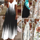 Women's Dress Floral Print Lace Summer Loose-fitting A-Line Maxi Dress for Banquet Women Fashion Slit Long