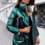 Casual Loose Patchwork Pockets Thick Coat For Women V Neck Long Sleeve Slim Coats Female 2021 Winter Style