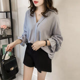 Spring New 4XL Casual Long Sleeve Shirt Solid Wild Fashion Shirts Korean Loose Thin Trumpet Sleeves Blouse Women