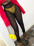 Mesh See Through Patchwork Women Pants Hot Sexy High Waist Sheer Leggings Body-Shaping Baddie Style Skinny Trousers-Outfit