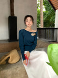 Special Price Does Not Return] Xiu Xixi Autumn Shoulder Wool Bottom Shirt Long-Sleeved Knitted Shirt Women's Top