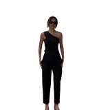 Summer New Solid Color Collar Design Top High Waist Straight Trousers Two