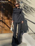 Bodycon Black Two Piece Sets Womens Outifits Elegant Office Lady Pants Set Fashion Irregular Shirts With Trousers