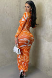Print Sexy Hollow Out Keyhole Long Bodycon Party