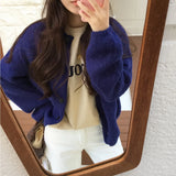 Oversize Women's Sweaters Autumn Winter Vintage buttons o Neck Cardigans Single Breasted Puff Sleeve Loose Cardigan