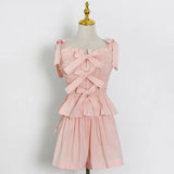 Sweet Style Two Piece Suit Women‘s Clothing Bowknot Square Collar Sleeveless Top High Waist Shorts Female 2021