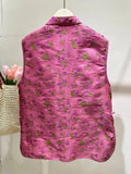 Chinese Style Button-Up Blouse Women Summer 2024 New Socialite Rose Red Flowers Loose Horse Clip-Outfit