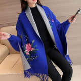 Embroidery Floral Tassel Trench Coats Women Cloak Long Sleeves Knitted Cardigan Sweater Windbreaker 2020 Winter