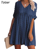 Loose O-neck Dot A-line Dress Women Long Sleeve Elegant Boho Mini Dress 2022 Spring Summer Woman Fashion Beach