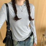 Hooded Solid Color Long-Sleeved T-Shirt Women's Early Autumn New Style Design Slim And Thin T-Shirt-Outfit