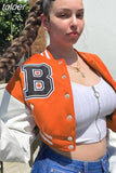 Fall Winter Print Patchwork Yellow Jackets For Women 2023 Long Sleeve Varsity Jacket Buttons Loose Baseball Jacket