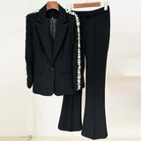 Fashion New Heavy Industry Nails Studded Suit Micro-Thorn Trousers Set Two