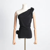 Temperament Famous Wind 2025 Spring New Three-Dimensional Flowers Sexy Black And White Shoulder Vest Topess