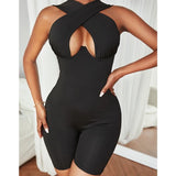 Summer Romper Casual Fitness Tracksutis Jumpsuits Solid Off Shoulder Sleeveless Halter Cutout Playsuits Casual