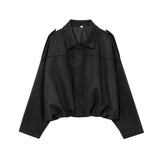 New Fashion Temperament Imitation Leather Effect Bomber Jacket