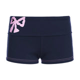 Girls Fashion Flanging Waist Line Hit Color Bow Knot Printed Flower Low-Waist Shorts Slim Casual Knitted Pants-Outfit