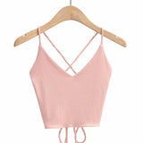 Women Sexy Backless Lace-up Tops Summer Clothes 2024 Fashion Sleeveless V-neck Tops Sexy Club-Outfit