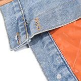 Casual Denim Patch Ruched Long Sleeve Padded