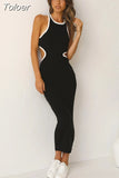 Spring Summer Sexy Knited Bodycon Maxi Dress Sleeveless Backless Hollow Bag Hip Long Dresses Party Evening Club