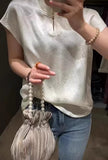 Chinese Style Collar Plate Buckle Acetic Acid Pure Color Flying Sleeve Shirt Women's 2024 Summer New Blouse For Leisure-Outfit