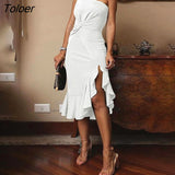 Verano Mujer 2021 Women Bodycon Dress One Shoulder Elegant Women Party Dress Summer Ruffles Hem Women Party