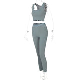 Sisterlinda Ribbed Knitted Fitness Tracksuit Women Two Piece Set Sexy Skinny Elastici Y2K Camis Tank Top+Pants Sporty