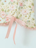 Floral Print Bow Cross Lacing up Back Corset Wood ears Crop Top + High Waist Ribbon Asymmetric Mini Skirt 2 pieces 1 set-Outfit