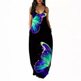 New Ladies Digital Print Butterfly Sexy V-Neck Dress Suspension Dress Women's