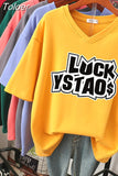 100% Cotton L-5XL T Shirt Plus Size Tshirt Short Sleeve Women Top Summer Letter Print Couple V Neck Oversized T