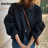 2021 Autumn Winter Women Elegant Solid Color Wool Coats Chic Turn Down Collar Long Sleeve Coat Female Chic