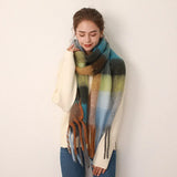 Women's Plaid Scarf Soft Waxy Thickened Autumn Winter Mohair Imitation Cashmere