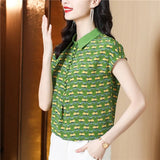 elegant ladies shirts Fashion printing women blouses New chic Spring autumn causal short sleeve slim blouses mujer