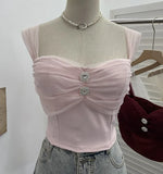 Shooting Net Red Pure Lust Folding Net Yarn Splicing Sling Sling Vest Bratie Short Sleeveless Top