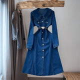 And Cooked Wind Dolls To Receive Waist Metal Buckle Temperament Casual Long Denim Dress