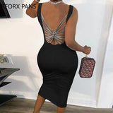 Women Solid Elegant Criss Coraa Backless Asymmetrical Bodycon Tank Sleeveless Maxi Sexy Party Dresses-Outfit