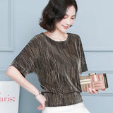 Tunic Short Sleeve Shiny Tops Elegant OL Blouses with Sequins Fashion Glitter Shirts Summer Blouses Large Size 4XL