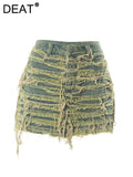 Women's Denim Skirt Do Old Solid Color Burrs Tassel Slim High Waist Short A-line Mini Skirt 2024 Summer New Fashion 29L2618-Outfit
