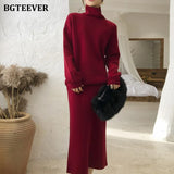 Autumn Winter Ladies 2 Pieces Sweater Set Women Turtleneck Pullover Jumpers & Elastic Mid-length Pencil Knitted