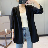 Women Fashion Loose Solid Long Sleeve Notched Thin Sunscreen Leisure All-match Korean Style Minimalist Summer