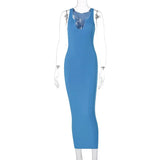 Puss Ribbed Low-Neck Dress Sexy Maxi Bodycon 2021 Fashion Party Summer Trend Stretchy Sleeveless Activewear Skinny