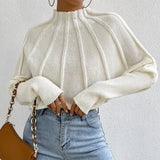 Collar Solid Color Knitted Knitted Head Bat Sleeve Sweater Outside The