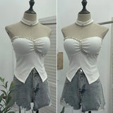 Hanging Neck Small Sling With Drill With Chest Pad Irregular Wearing Sleeveless Knitting Top