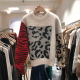 Harajuku Women Sweaters 2019 New Sueter Mujer Patchwork Mohair Female Sweater Leopard Print O-Neck Pullovers