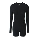 Spring Style Knitted Slim Zipper Long-Sleeved Solid Color Jumpsuit-Outfit