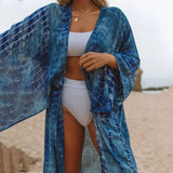 2022 Tie-Dye Print Cardigan Beach Cover Up Loose Long Robe Swimwear Cover Up Women Bikini Cover Up Lady Sexy Swimsuit