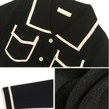 Striped Knitted Two Piece Suit Women Elegant Single Breasted Long Sleeve Top And Knit Wide Leg Pant 2023 New Korean