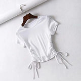 Side Drawstring Tie Up Ruched Tank Tops Women Solid Color Slim Crop Top Ladies Streetwear Ribbed Knitted Tees